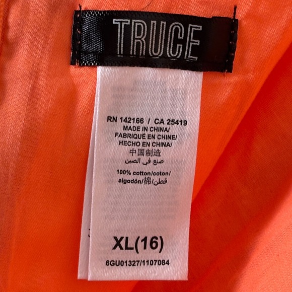 TRUCE Pleated Scoop Neck 100% Cotton Dress Coral Kid Size XL Casual Summer Party - Picture 2 of 8
